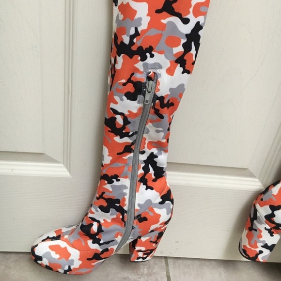 Poster Girl thigh high camo Fabric boots size 7 - Picture 4 of 5